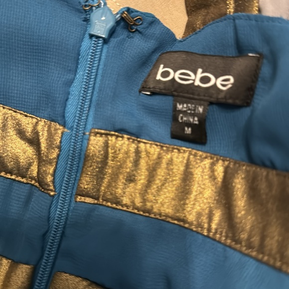 BEBE Goddess silk flowers dress teal and gold size M - Picture 4 of 4